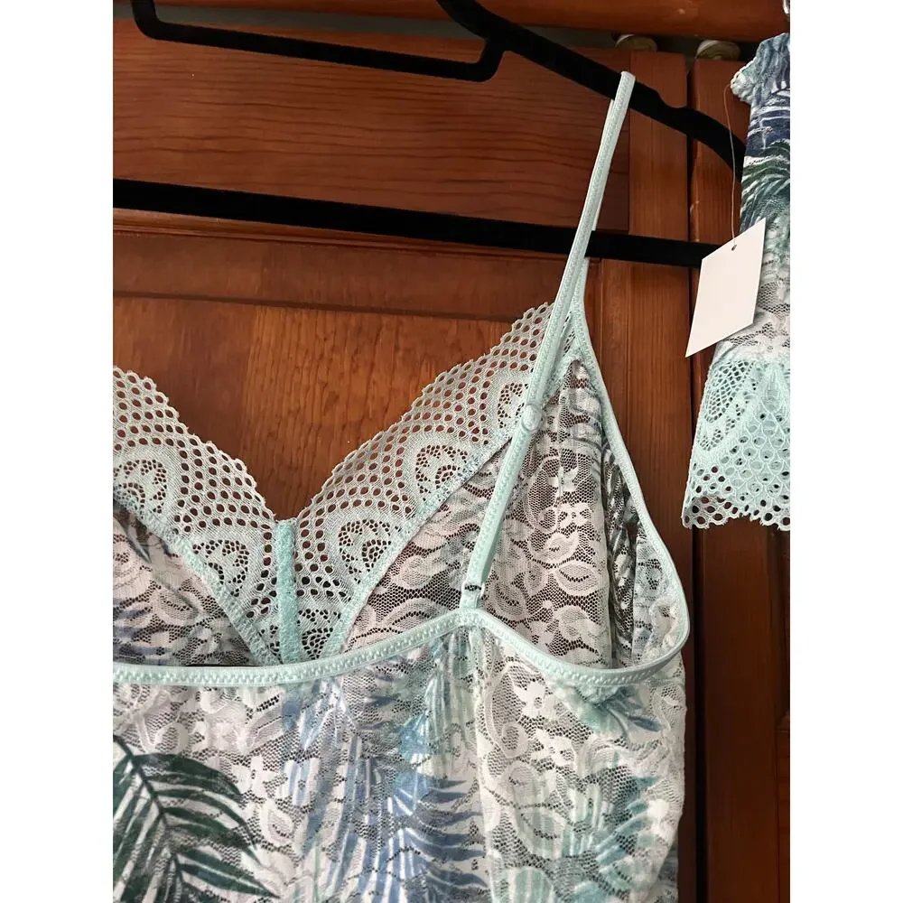 NWT In Bloom by Jonquil Women's Lace Cami & Shorts Pajama Set Aqua Palm Size XL